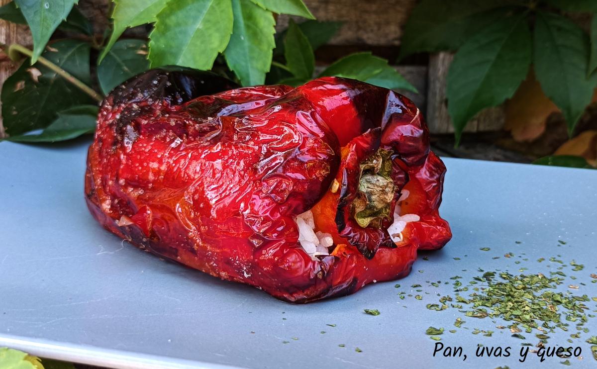 pimientos rellenos airfryer freidora aire - pan uvas y queso