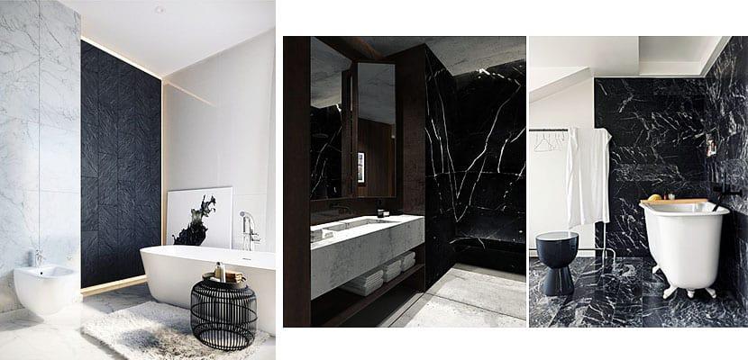 M&aacute;rmol negro en el cuarto de ba&ntilde;o