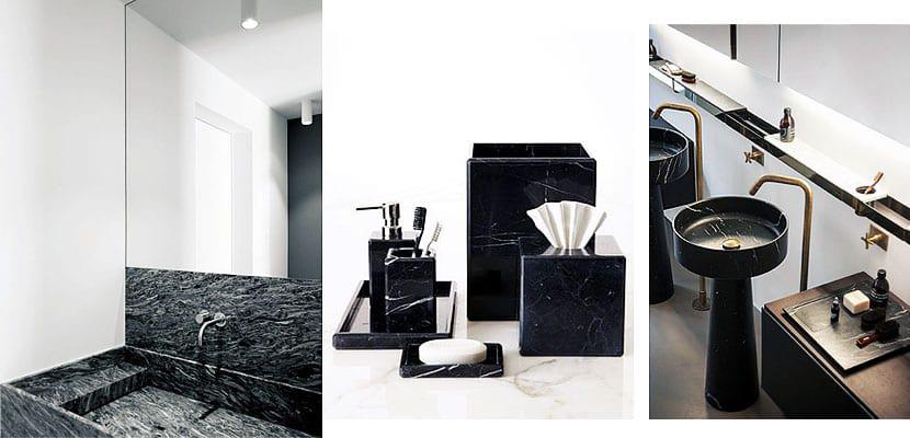 M&aacute;rmol negro en el cuarto de ba&ntilde;o