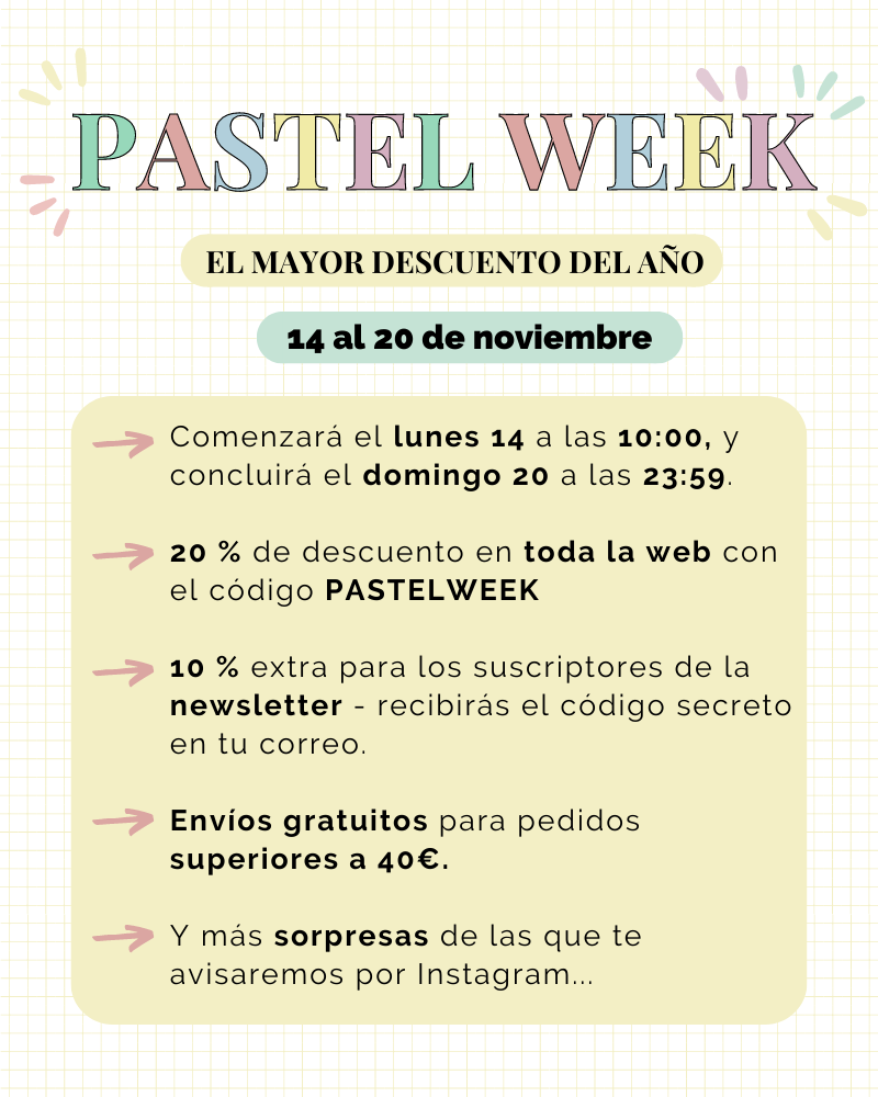 Resumen de todas las condiciones y descuentos de la PASTEL WEEK.