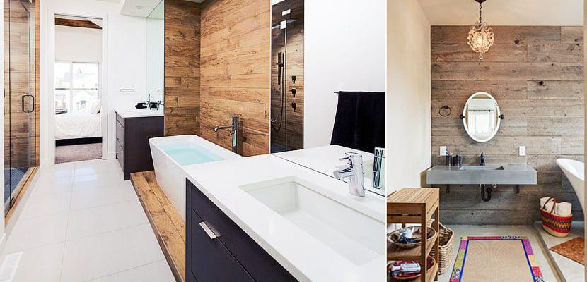 Cuartos de baño con paredes de madera