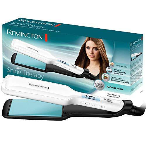 Remington Plancha de Pelo Shine Therapy, Aceite de Argán, Placas Flotantes Anchas, Resultados Profesionales, Cabello Brillante, Cerámica Avanzada, Temperatura hasta 235°C, Digital, S8550