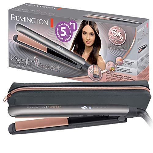 Remington Plancha de Pelo Keratin Protect, Queratina y Aceite Almendras, Placas Flotantes Extralargas, Cerámica, Sensor Protección Calor, 5 Temperaturas hasta 230°C, S8598, Color Gris, 110 mm