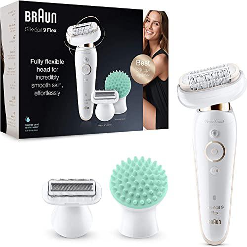 Braun Silk-épil 9 Flex Depiladora Mujer con Cabezal Flexible y Tecnología SensoSmart, Mango Antideslizante, Inalámbrica, 9020, Blanco/Dorado