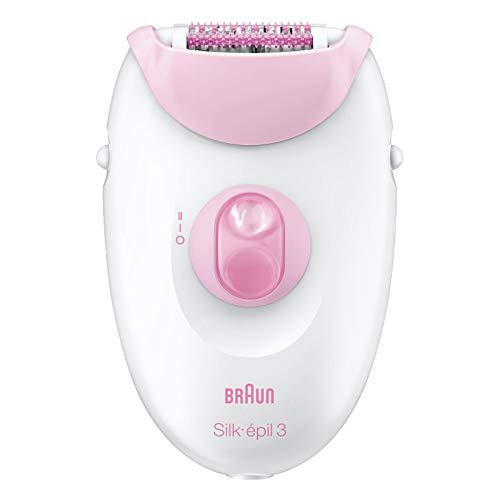 Braun Silk-épil 3 3-270 Depiladora Eléctrica Mujer para Una Depilación Duradera, Cabezal de Rasurado y Recorte, Sistema de 20 Pinzas, Luz Smartlight, Rodillos de Masaje, Blanca/Rosa