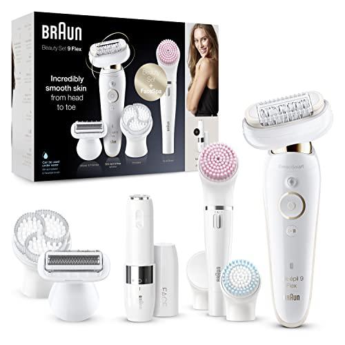 Braun Silk-épil 9 Flex 9-105, Depiladora Mujer Eléctrica con Cabezal Flexible para una Depilación más Fácil, Blanca/Dorada