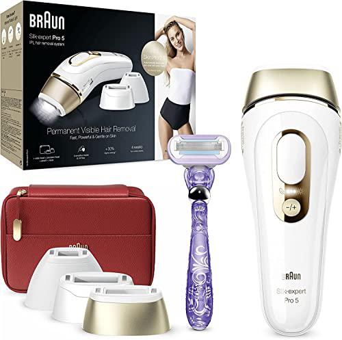 Braun Silk-expert Pro 5 Depiladora Mujer/Hombre Luz Pulsada IPL, Cabezal de Precisión Ancho y Maquinilla de Afeitar Venus, Alternativa a la Depilación Láser en Casa, PL 5267, Última Generación, Blanca