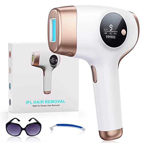 IPL Depiladora luz Pulsada,999,000 Flashes y 9 Nivel de Energía,Depilación Láser IPL 3 Modos Indolora para Axilas,Brazos,Espalda,Línea de Bikini,Mujer