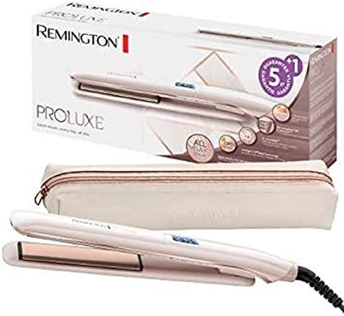 Remington Alisador de cabello ProLuxe (alisador de 1 pasada, de cerámica, ligero, fácil de deslizar, pantalla LCD, 9 ajustes de temperatura de 150 a 230 °C, funda) S9100