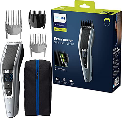 Philips Serie 5000 HC5630/15 - Cortapelos, 28 ajustes de longitud para estilo deseado, 90 min de uso sin cable, incluye 3 peines-guía y funda