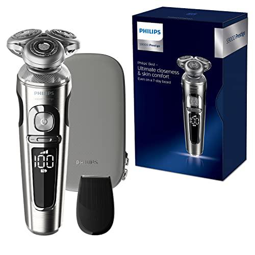 Philips Serie 9000 Prestige SP9820/18 - Afeitadora Eléctrica para Hombre Con Sensor de Densidad de Barba, 3 Modos, Seco o Húmedo con Perfilador de Barba y Funda,Negro