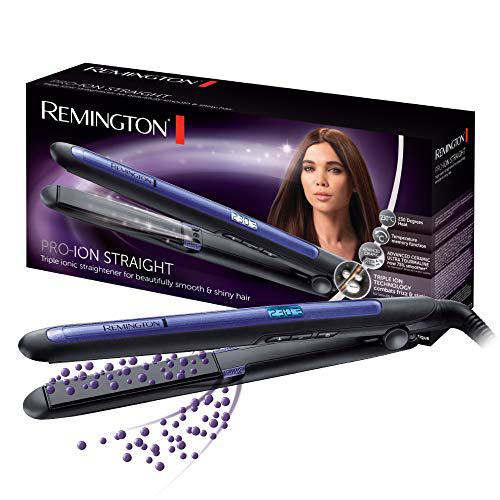 Remington Plancha de Pelo Pro Ion, Tecnología Iónica Triple Antiencrespamiento, Placas Flotantes Extralargas Cerámica Avanzada, 9 Temperaturas hasta 230°C Función Turbo y Memoria, Digital, Negro S7710