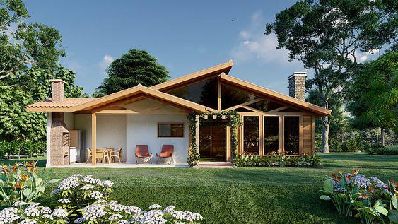 Fachadas de casas de campo con chimenea