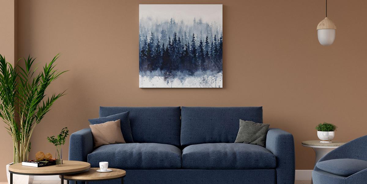 Salón azul y marrón