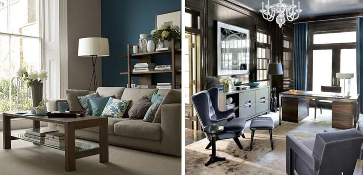 Salón azul y marrón clásico