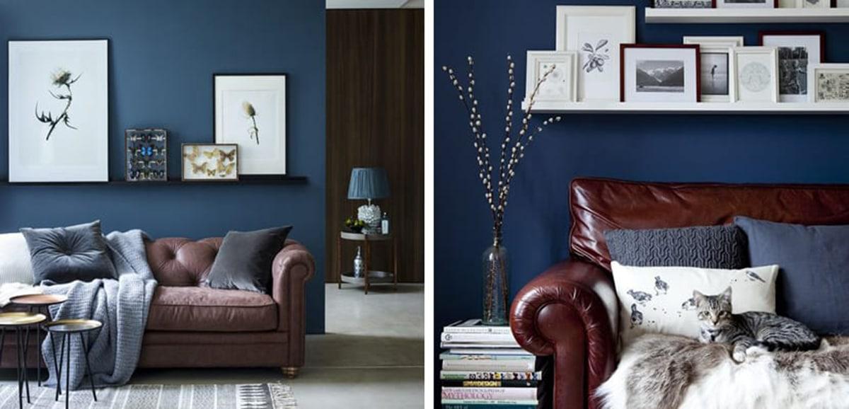 salón con paredes azules