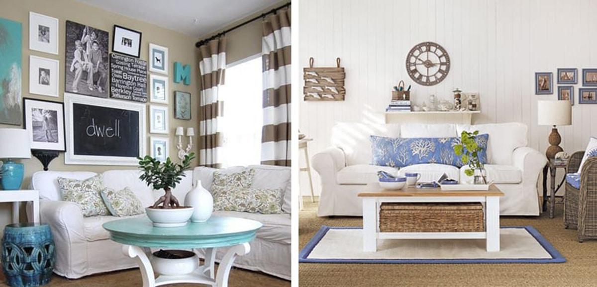 salón azul y marrón alegre