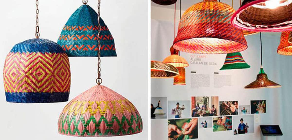 lámparas de mimbre de colores