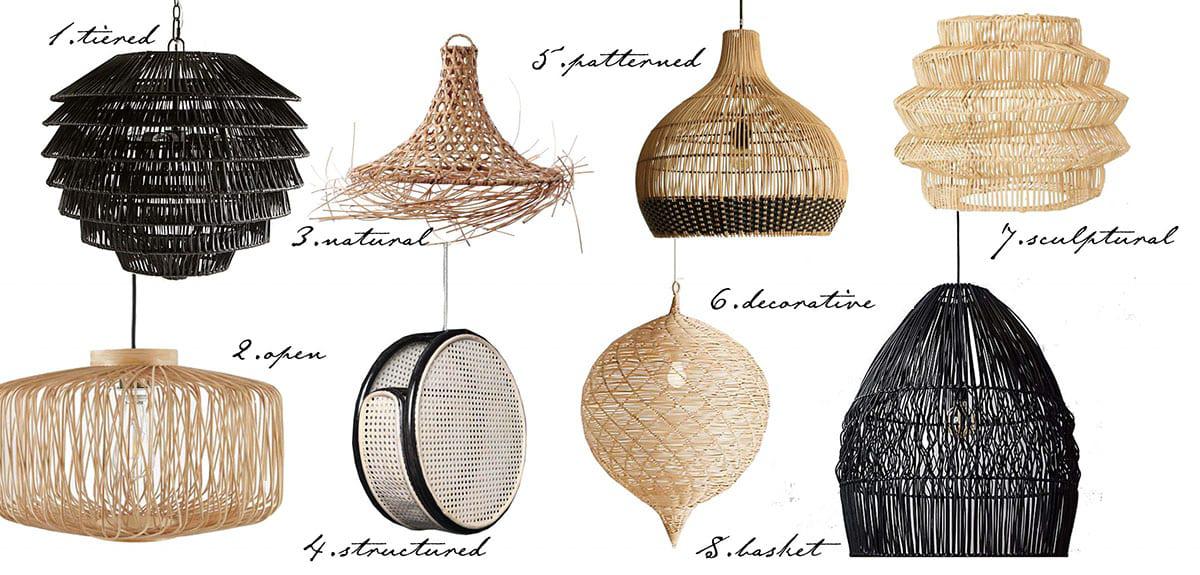 Lámparas de mimbre de distintas formas