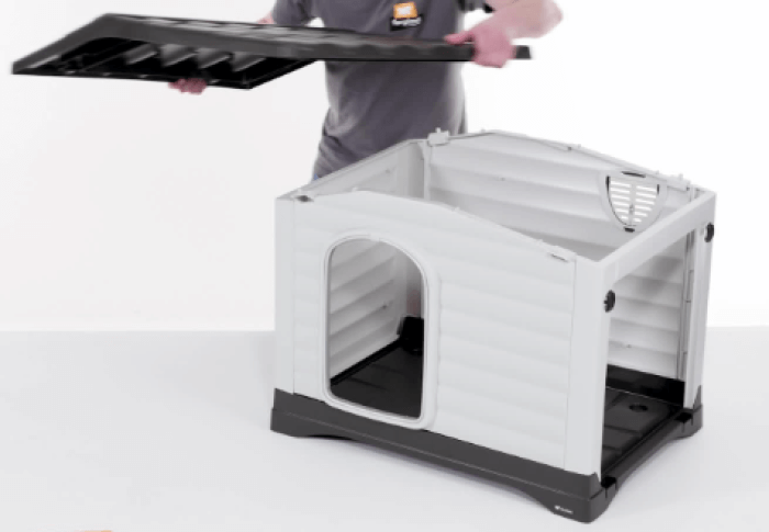 Caseta de perros Dogvilla con el techo quitado