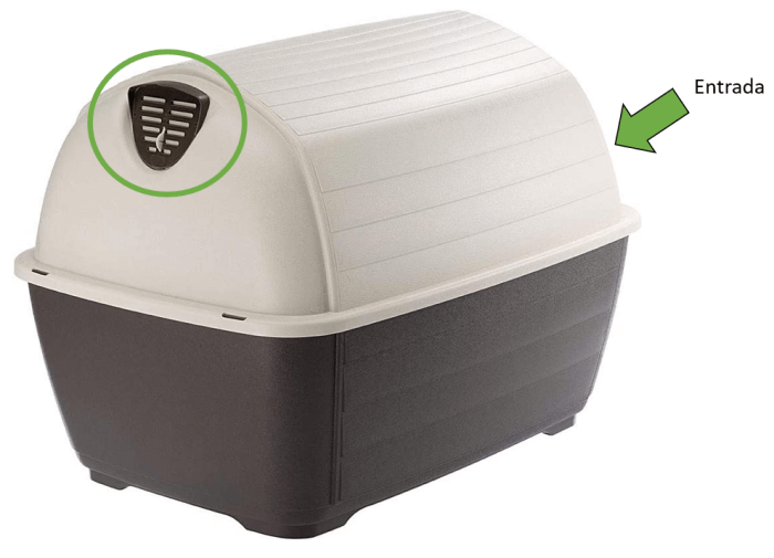 ventilación posterior en caseta para perros