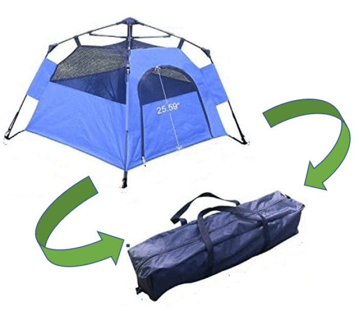 tienda de campaña desplegada y plegada