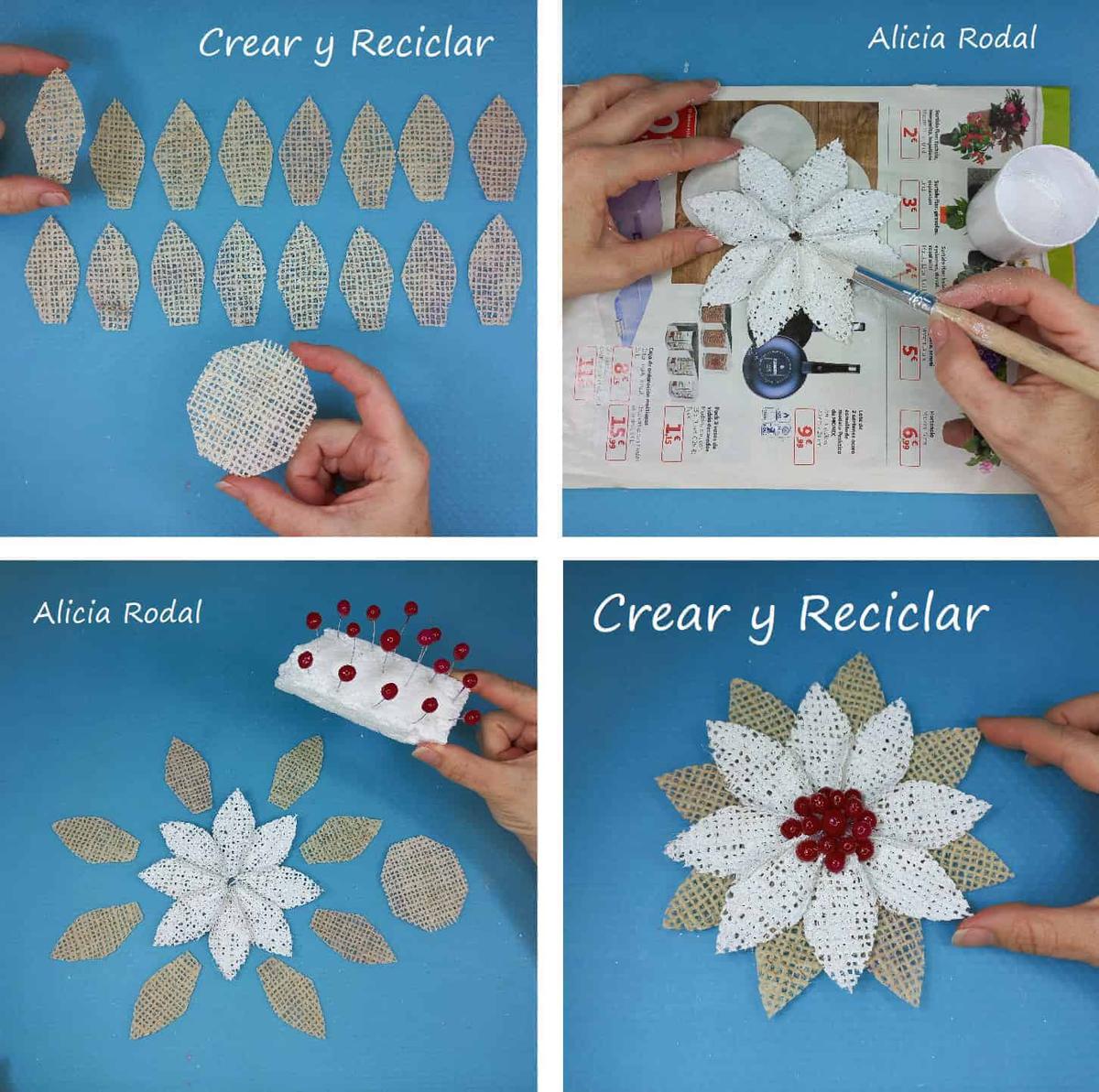 En este tutorial aprenderás 5 formas diferentes de hacer lindas flores navideñas con tela de yute, para decorar tu casa, para vender o regalar. Son distintas técnicas, acabados y decoraciones, para conseguir unas flores perfectas para decorar cualquier estancia en tu hogar.