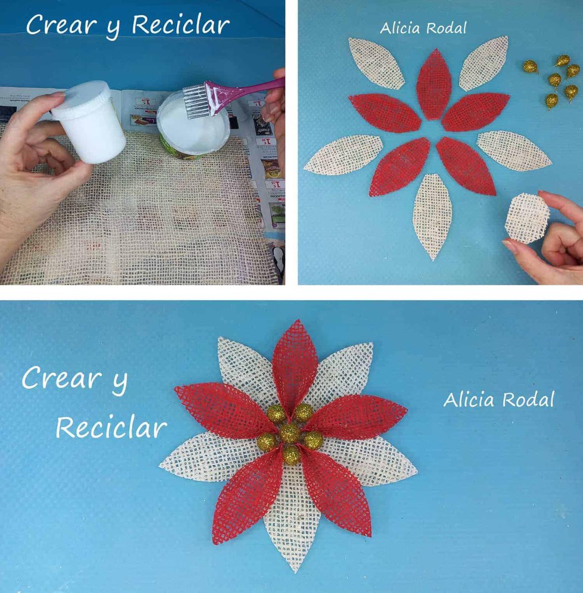 En este tutorial aprenderás 5 formas diferentes de hacer lindas flores navideñas con tela de yute, para decorar tu casa, para vender o regalar. Son distintas técnicas, acabados y decoraciones, para conseguir unas flores perfectas para decorar cualquier estancia en tu hogar.