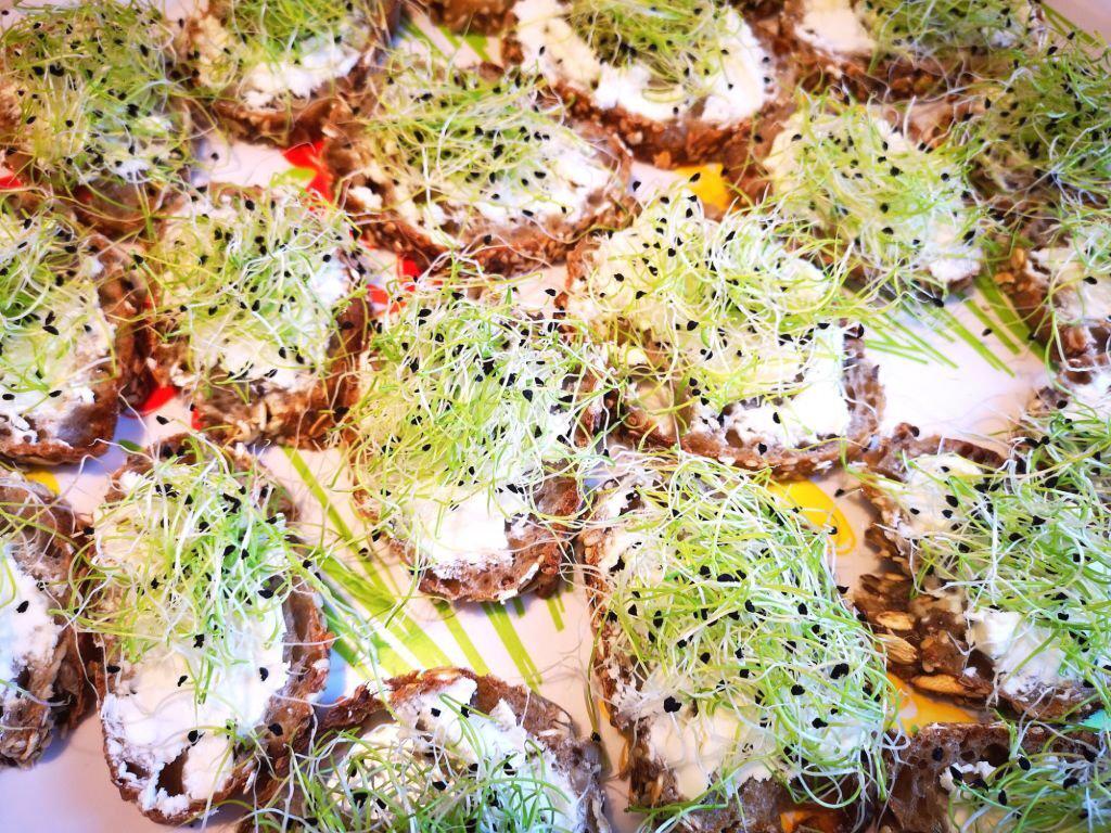 canape con brotes de cebolla