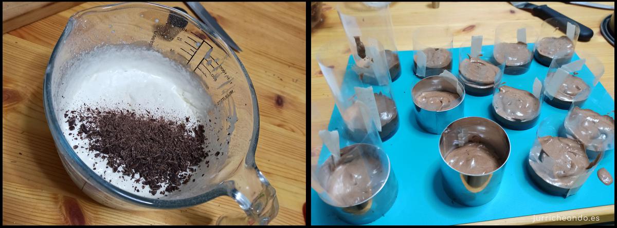 Se rellenan los moldes y se crea otra capa de nata (crema de leche)