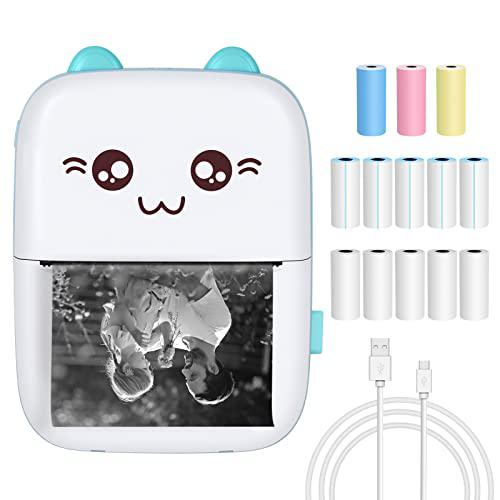 Gobesty Mini Impresora, Bluetooth Impresora Fotográfica, Mini Impresora Termica Movil Inalámbrica con 13 Rollos de Papel, Etiqueta de Imagen Impresora, Impresora Térmica de Bolsillo