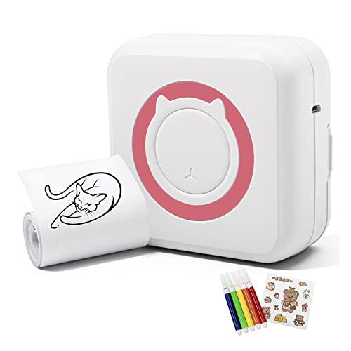 Mini Impresora Térmica Movil,Impresora Portátil Bluetooth con 1 Rollo de Papel Térmico y 5 Rotuladores de Colores,Impresora Fotográfica Móvil Recargable para Sistema Android e iOS para Memorándum,Foto