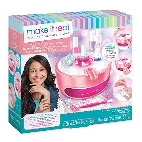 Make It Real - Juego de esmalte de uñas no tóxico con secador infantil mágico - Juguetes y juegos hechos a mano para niñas - Edades a partir de 8 años