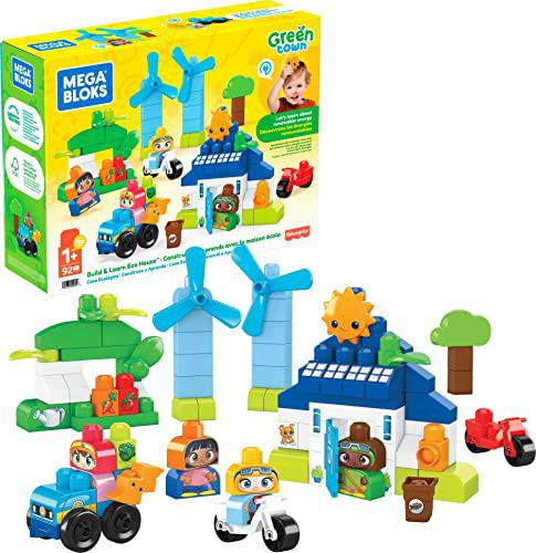 MEGA Bloks Ciudad verde Casa ecológica Construye y Aprende, juguete de bloques de construcción para bebé +1 año (Mattel HCG36)