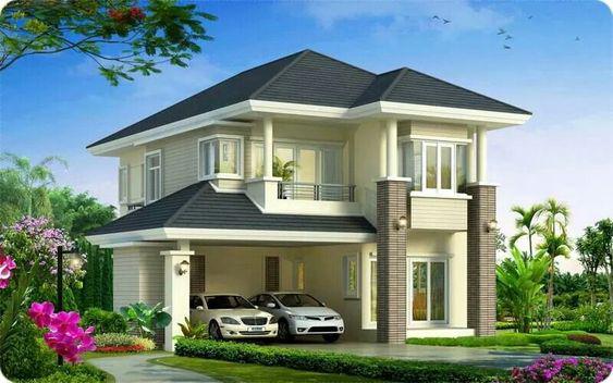 Casas de dos pisos con techo de dos aguas