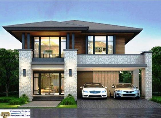 Fachadas de casas de dos niveles con techo a dos aguas