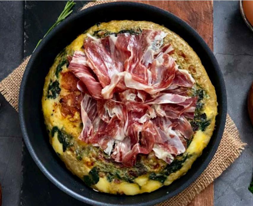 Tortilla de espinaca con jamon y queso