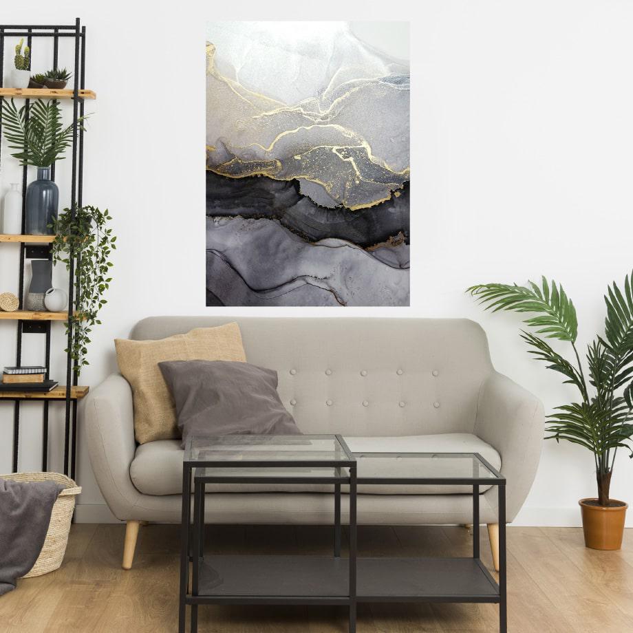 Cuadro abstracto negro y dorado