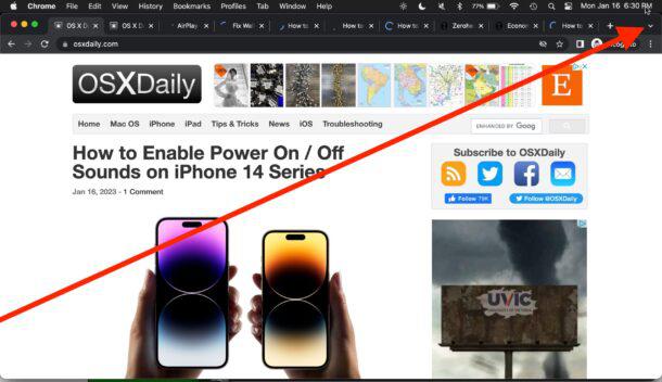 Haz clic en el botón de buscar pestañas en Chrome