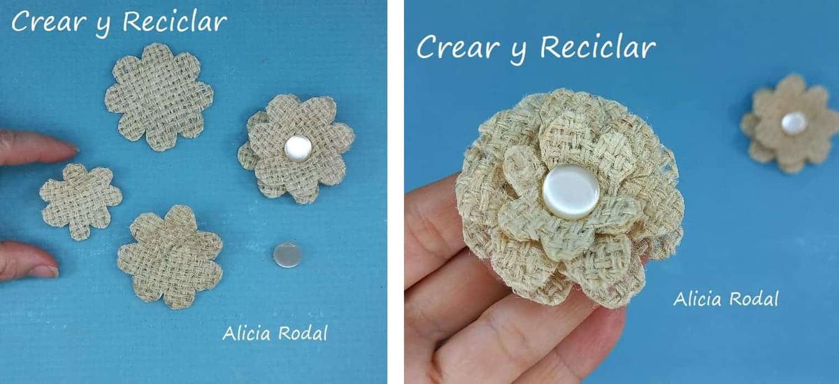 ¿Quieres aprender a hacer estas lindas flores de tela? En este tutorial te enseño que fácil es, además de hacerlas con un material reciclado como lo es la tela de saco o yute