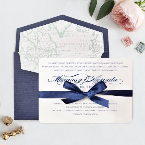 Invitación de boda de viajes elegante y decorada con mapa