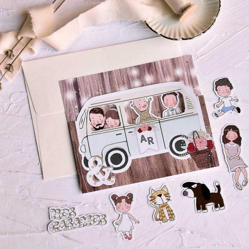 Invitación de boda furgoneta con familia