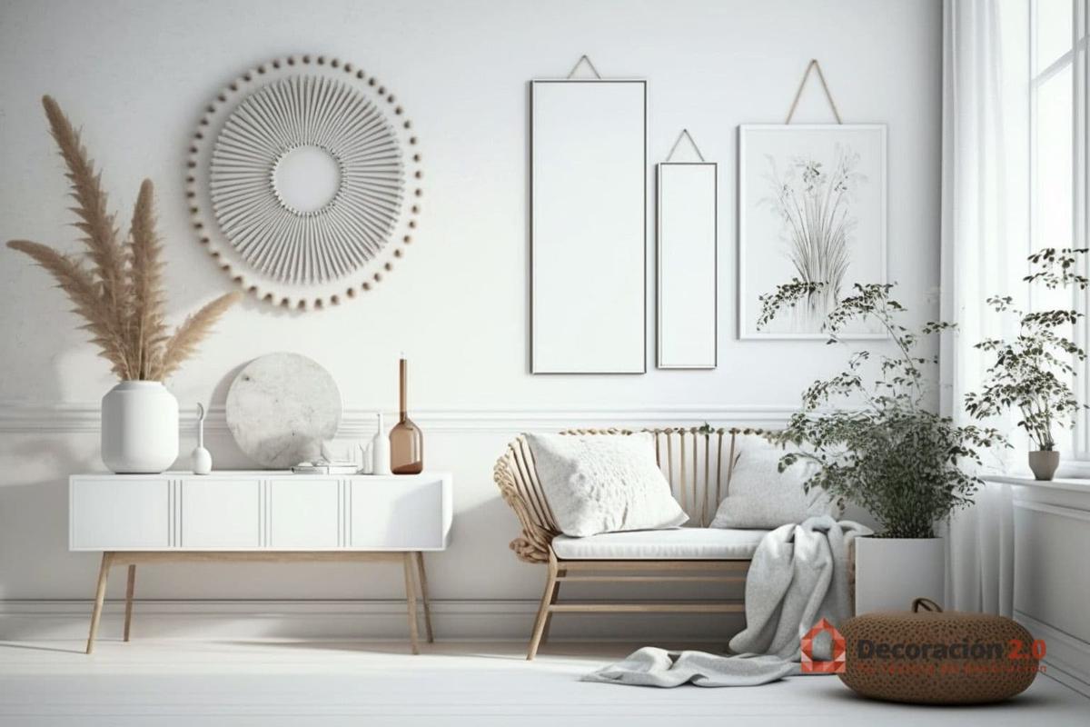 Decoración de un salón con muebles madera blanco estilo escandinavo 10