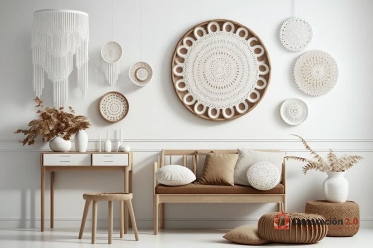 Decoración de un salón con muebles madera blanco estilo escandinavo 11