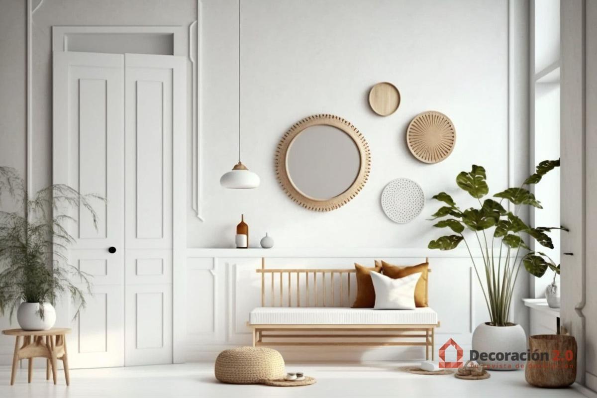 Decoración de un salón con muebles madera blanco estilo escandinavo 12