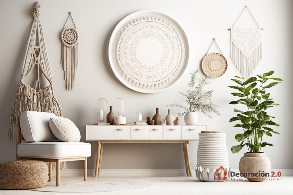 Decoración de un salón con muebles madera blanco estilo escandinavo 13