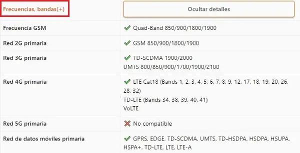 buscar banda y frecuencia del teléfono