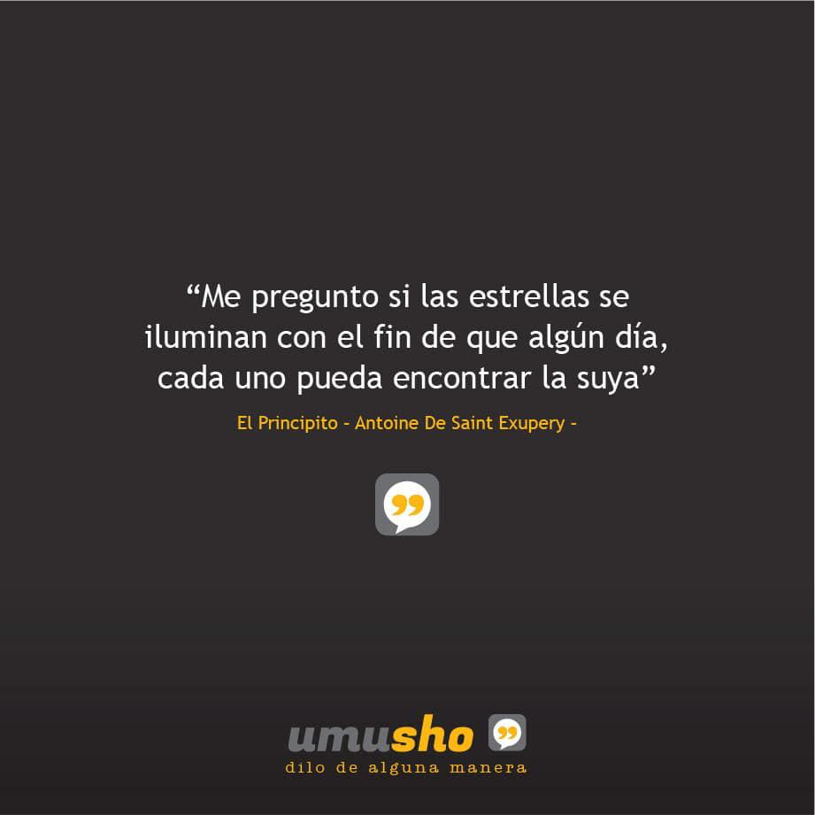 “Me pregunto si las estrellas se iluminan con el fin de que algún día, cada uno pueda encontrar la suya” El Principito – Antoine De Saint Exupery –