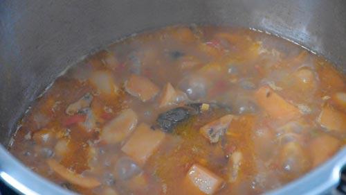 hervir y reposar judiones con choco o sepia en olla rápida