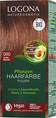 LOGONA Naturkosmetik Tinte vegetal para el cabello en polvo 060, color marrón nuez, vegano y natural, color marrón natural con henna coloración, 100 g